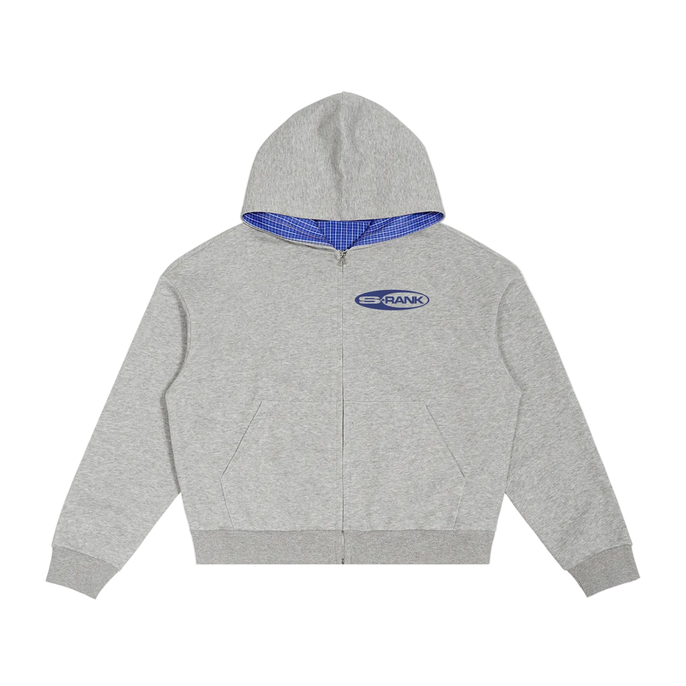 Contrast Plaid Boxy Zip Hoodie