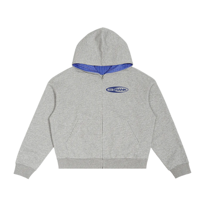 Contrast Plaid Boxy Zip Hoodie
