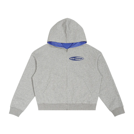 Contrast Plaid Boxy Zip Hoodie