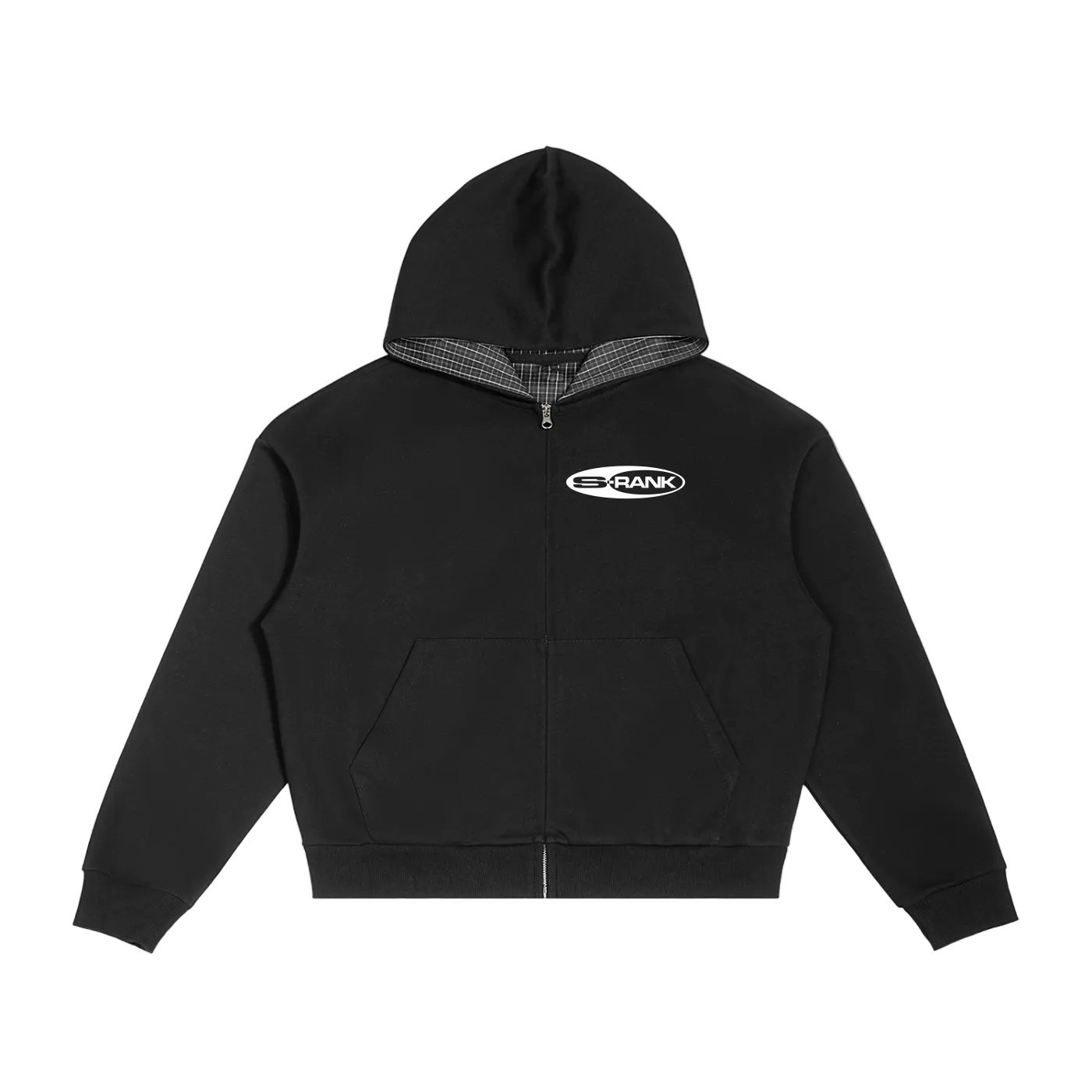 Black hoodie with a logo on a white background