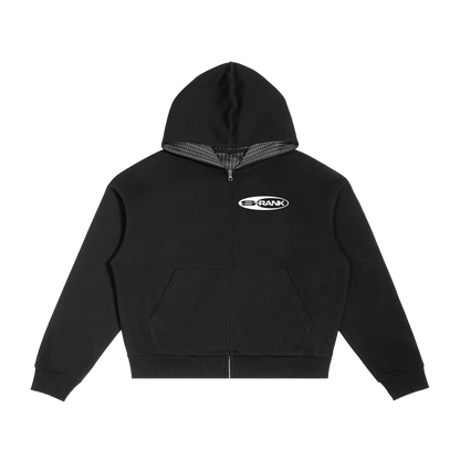 Black hoodie with a logo on a white background